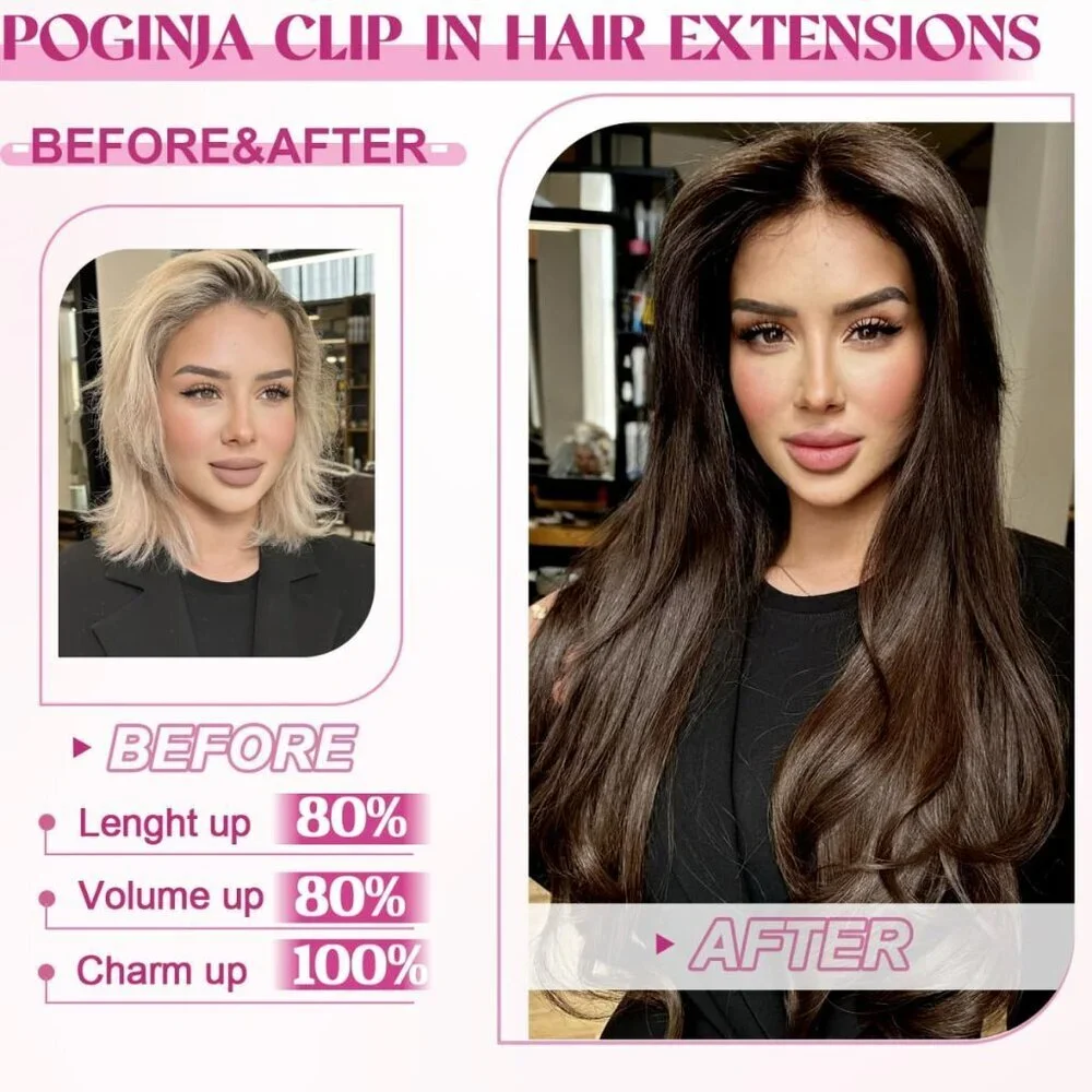 Clip in Hair Extensions Human Hair Remy 22 Inch Long Straight Brown